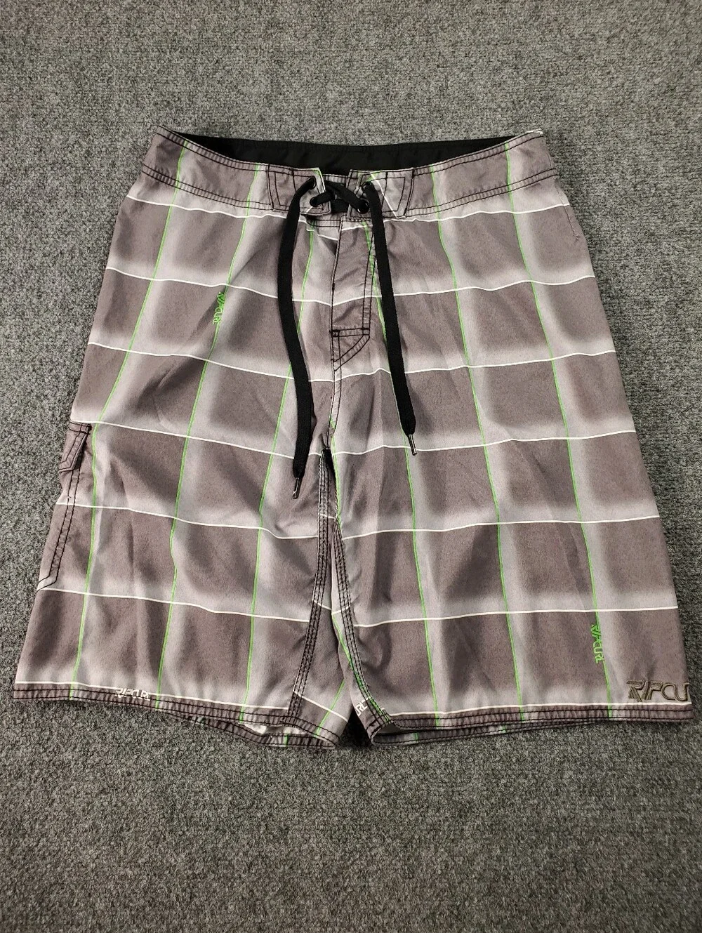 Rip Curl Stoked Boardshorts Mens 32 Shadow Grid Plaid Vintage Y2K Surfer Beach